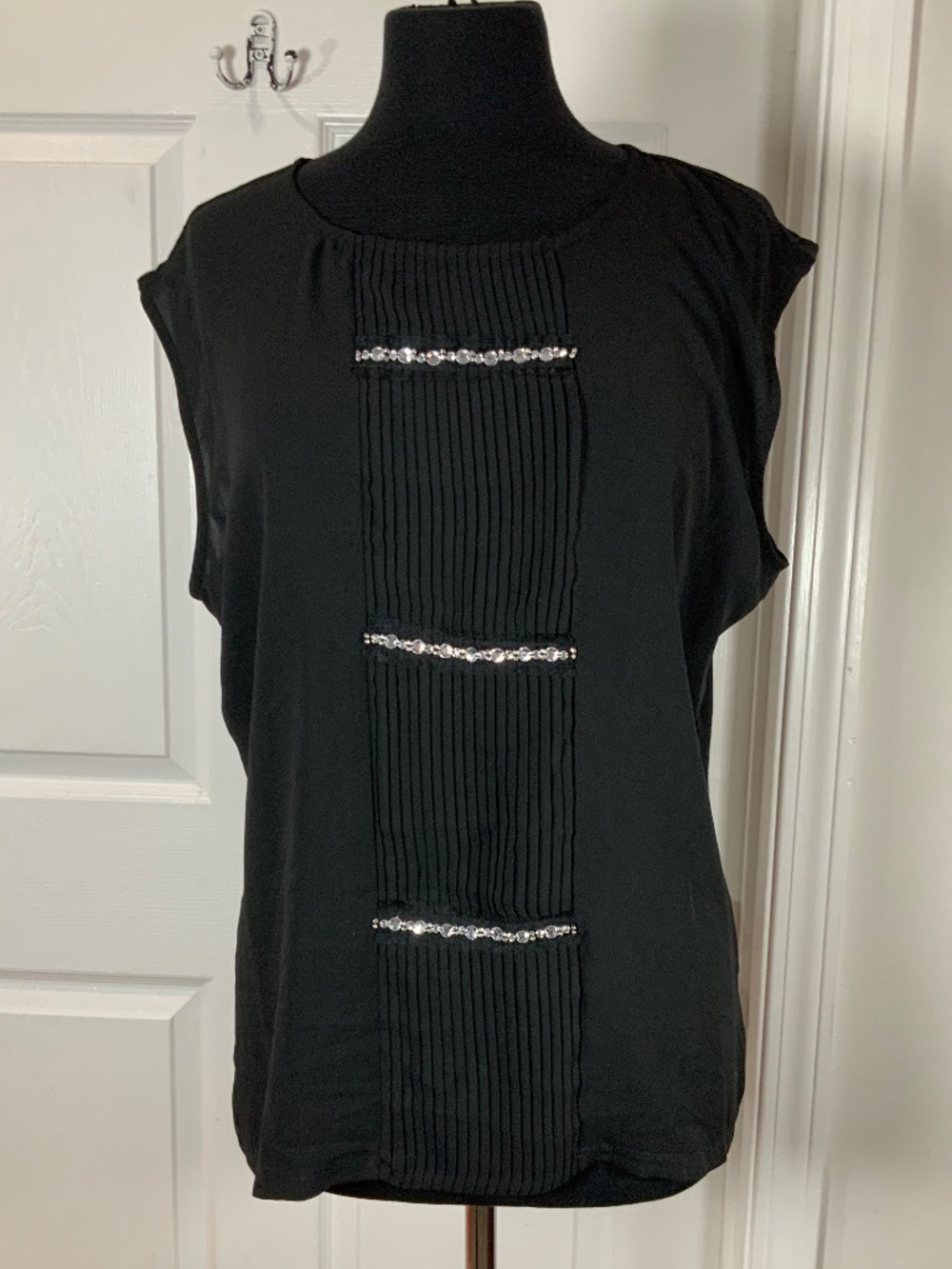 The Limited Black Rhinestone Pleated Blouse Dressy Holiday XL NWT